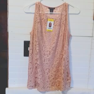 New Adriana Papell sleeveless lace material Top sz.M,col.Warm Blush